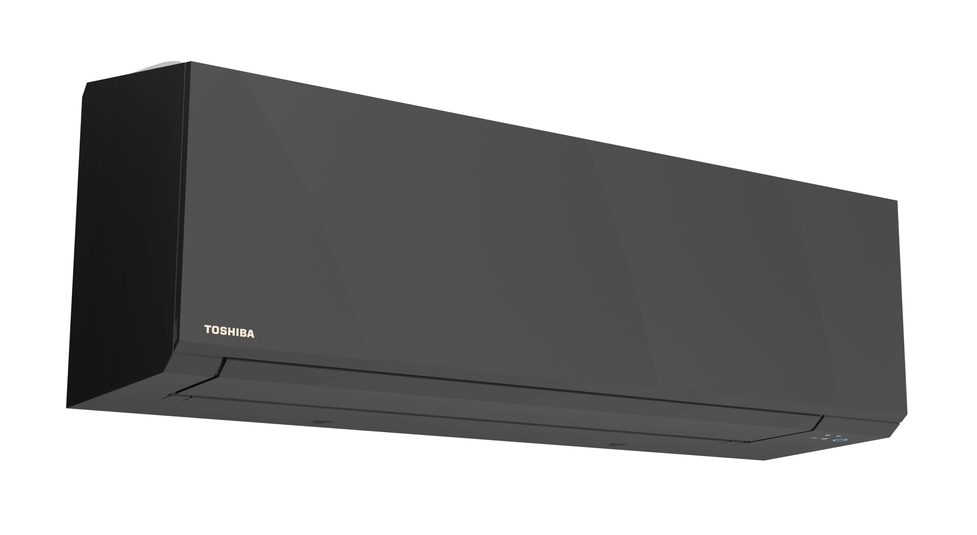 Toshiba Polar Black -sisäyksikkö kolmen neljäsosan kuvakulmasta